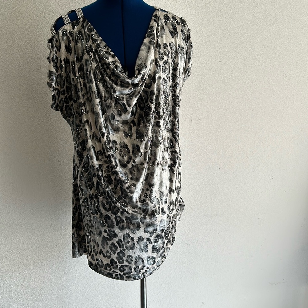 Women’s Dress Barn long rhinestone and sequin bare shoulder cowl neck tunic